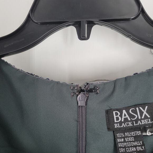 Basix Charcoal Feather Trim Sequin Sleeveless A Line Gown 6 - Picture 7 of 16